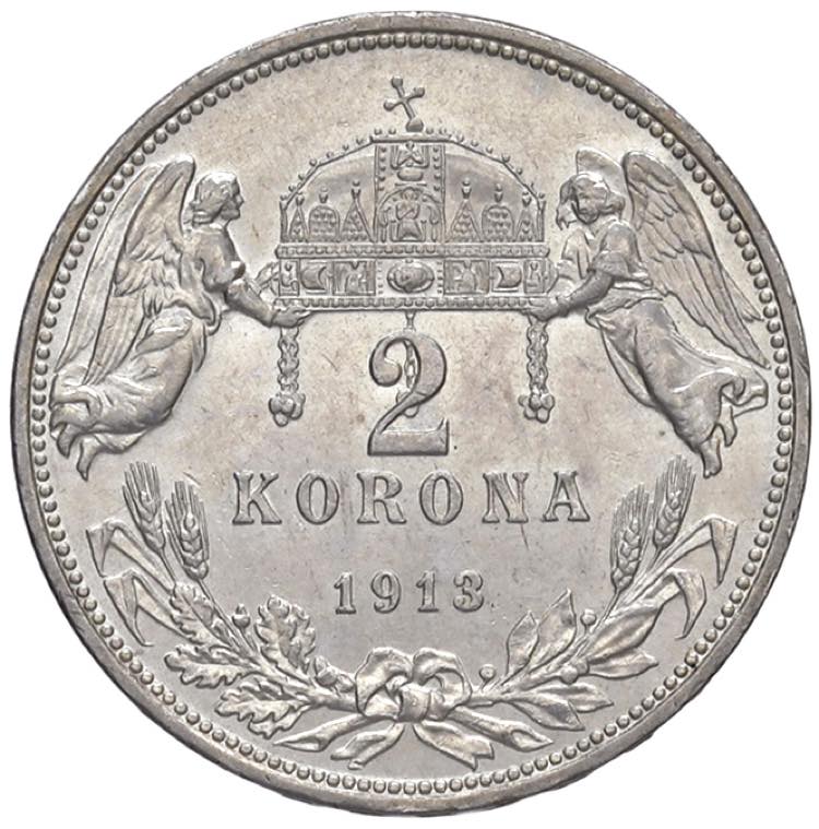 Stříbrná mince 2 korona Františka Josefa I. | Uherská ražba | 1913
