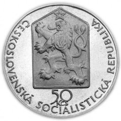 Strieborná minca 50 Kčs Železnice Břeclav-Brno | 1989 | Proof