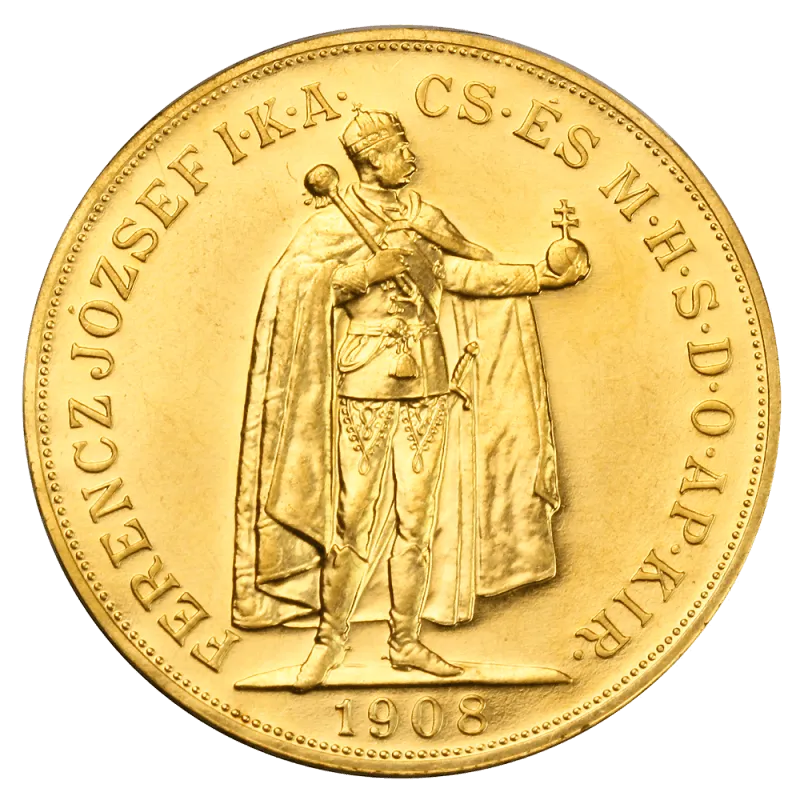Zlatá investiční mince 100 Korona Františka Josefa I. | 1908 | Uherská Novoražba