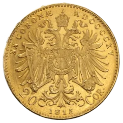 Zlatá investiční mince 20 Korona Františka Josefa I. | 1915 | Novoražba