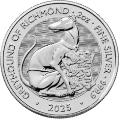 Stříbrná investiční mince Greyhound 2 Oz | Tudor Beasts | 2025
