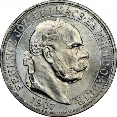 Stříbrná mince 5 korona Františka Josefa I. | Uherská ražba | 1907