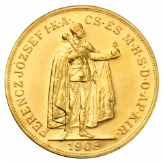 Zlatá investiční mince 100 Korona Františka Josefa I. | 1908 | Uherská Novoražba