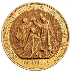 Gold coin 100 Corona Franz-Joseph I. | Hungarian mintage | 1907 | Coronation | 40 years since the coronation