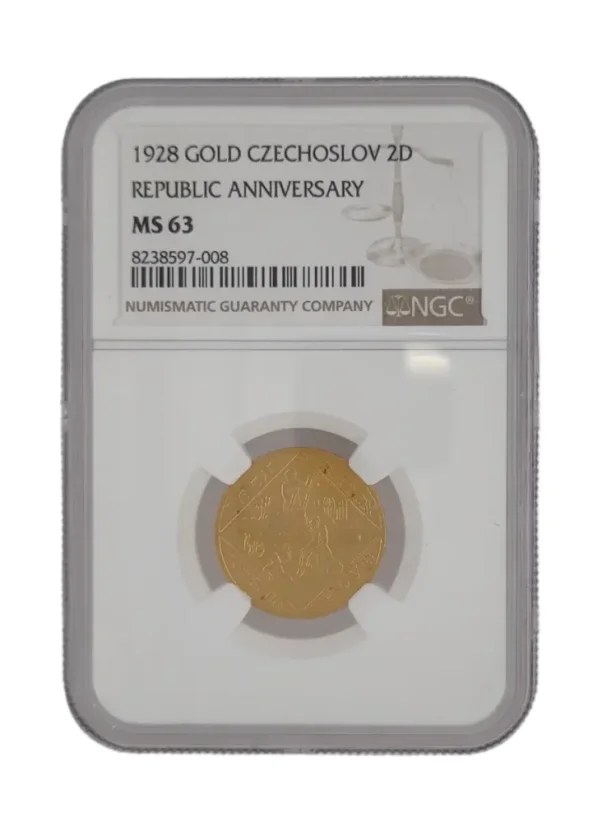 Zlatá medaile 2 dukát 10. výročí České republiky Jsem ražen z Českého kovu | 1928 | NGC | MS 63