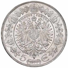 Stříbrná mince 5 korona Františka Josefa I. | Rakouská ražba | 1907